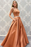 Satin Long A Line Prom Dress, Spaghetti Strap Backless Evening Dress HZ0509