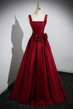 Satin Long Prom Dress with Flowers, Elegant A Line Party Dress HZ0509