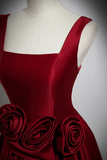 Satin Long Prom Dress with Flowers, Elegant A Line Party Dress HZ0509