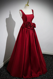 Satin Long Prom Dress with Flowers, Elegant A Line Party Dress HZ0509
