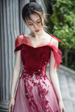 Line Velvet Tulle Long Prom Dress, Lovely Lace Off the Shoulder Evening Dress HZ0509