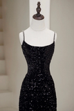 Mermaid Velvet Sequin Black Long Prom Dress, Black Long Evening Dress HZ0509
