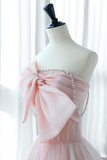 Line Pink Organza Long Prom Dress, Pink Long Formal Dress HZ0509