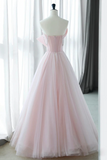 Line Pink Organza Long Prom Dress, Pink Long Formal Dress HZ0509
