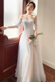 Strapless Tulle Long Prom Dress, Lovely A Line Evening Dress HZ0509