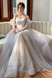 Strapless Tulle Long Prom Dress, Lovely A Line Evening Dress HZ0509