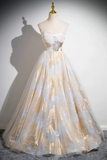 Spaghetti Strap Floor Length Prom Dress, A Line Floral Pattern Evening Party Dress HZ0509