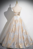 Spaghetti Strap Floor Length Prom Dress, A Line Floral Pattern Evening Party Dress HZ0509