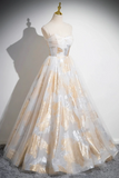 Spaghetti Strap Floor Length Prom Dress, A Line Floral Pattern Evening Party Dress HZ0509