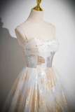 Spaghetti Strap Floor Length Prom Dress, A Line Floral Pattern Evening Party Dress HZ0509
