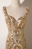 Mermaid Sequins Straps Long Party Dress, Champagne Prom Dress HZ0509
