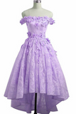 Lace Light Purple High Low Homecoming Dress, Cute Sweetheart Prom Dress HZ0509