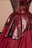 Tulle Sequins Long Prom Dress, A Line Strapless Evening Party Dress HZ0509