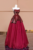 Tulle Sequins Long Prom Dress, A Line Strapless Evening Party Dress HZ0509