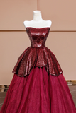 Tulle Sequins Long Prom Dress, A Line Strapless Evening Party Dress HZ0509
