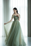 Tulle Long Prom Dress, Lovely A Line Off the Shoulder Evening Party Dress HZ0509