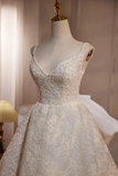 Champagne Lace Long Prom Dress, Champagne Lace Long Weeding Dress HZ0509