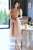 Line Champagne Tulle Short Prom Dress, Champagne Homecoming Dress HZ0509