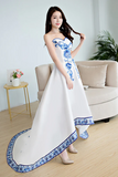 White Satin With Flowers Embroidery Party Dresses, High Low Graduation Dresses HZ0509