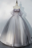 Tulle Floor Length Prom Dress, Off the Shoulder Evening Party Dress HZ0509