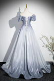 Gradient Short Sleeve Part Dress, A Line Blue Formal Evening Dress HZ0509