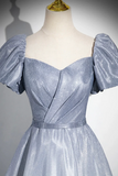 Gradient Short Sleeve Part Dress, A Line Blue Formal Evening Dress HZ0509
