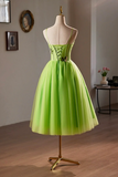 Green Lace Flower Short Party Dress, Lovely Spaghetti Straps Sleeveless Backless Evening Dress HZ0509