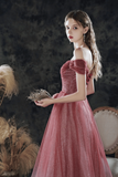 Tulle Off Shoulder Long Party Dress, Line Tulle Prom Dress HZ0509