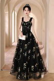 Floral Tulle Floor Length Prom Dress, Off the Shoulder Evening Party Dress HZ0509