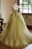Line Sweetheart Neck Tulle Green Long Prom Dress, Green Long Formal Dress HZ0509
