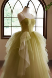 Line Sweetheart Neck Tulle Green Long Prom Dress, Green Long Formal Dress HZ0509