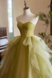 Line Sweetheart Neck Tulle Green Long Prom Dress, Green Long Formal Dress HZ0509