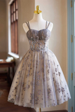 Line Tulle Beaded Short Party Dress, Tulle Sweetheart Homecoming Dress HZ0509