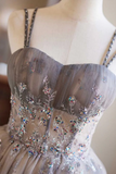 Line Tulle Beaded Short Party Dress, Tulle Sweetheart Homecoming Dress HZ0509