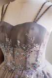 Line Tulle Beaded Short Party Dress, Tulle Sweetheart Homecoming Dress HZ0509
