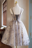 Line Tulle Beaded Short Party Dress, Tulle Sweetheart Homecoming Dress HZ0509