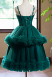 Line Sweetheart Neck Tulle Green Short Prom Dress, Green Homecoming Dress HZ0509