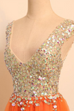 V Neck Open Back Orange Short Prom Homecoming Dresses, Short Orange Formal Evening Dresses HZ0509