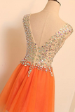 V Neck Open Back Orange Short Prom Homecoming Dresses, Short Orange Formal Evening Dresses HZ0509