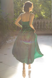 Straps Green A Line Ruffle Long Prom Dress HZ0509