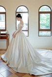 Satin Long Prom Wedding Dress, Off the Shoulder Formal Evening Dress HZ0509