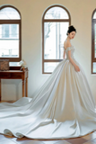 Satin Long Prom Wedding Dress, Off the Shoulder Formal Evening Dress HZ0509