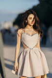 champagne satin short prom dress, cute homecoming dress HZ0509