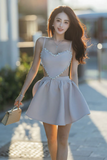 champagne satin short prom dress, cute homecoming dress HZ0509