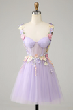 A Line Lavender Short Homecoming Dress With 3D Floral HZ0509