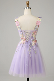 A Line Lavender Short Homecoming Dress With 3D Floral HZ0509