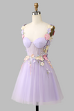 A Line Lavender Short Homecoming Dress With 3D Floral HZ0509