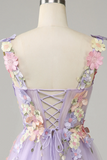 A Line Lavender Short Homecoming Dress With 3D Floral HZ0509