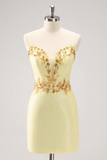 Yellow Spaghetti Straps Sequins Tight Homecoming Dress HZ0509