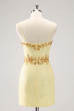 Yellow Spaghetti Straps Sequins Tight Homecoming Dress HZ0509